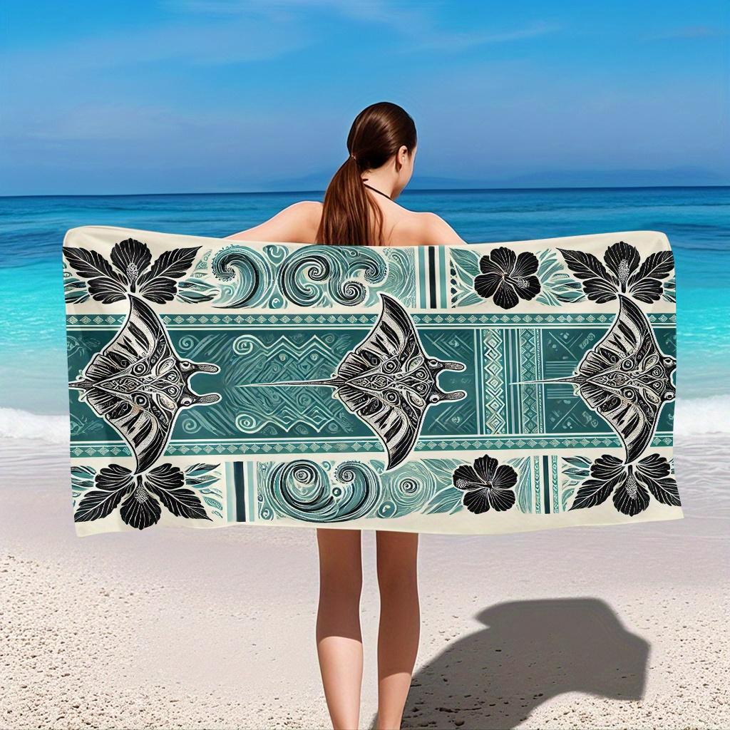 

1PC Polynesian Manta Ray Beach Towel Polyester Quick Dry Travel Towel Unisex Lightweight Soft for Swimming Camping Surfing Beach W40*H60(CM)