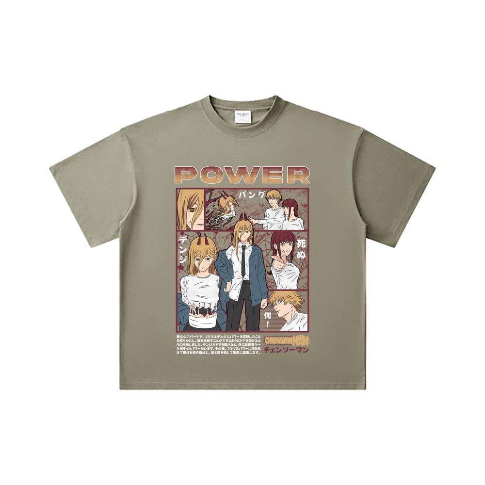 260 GSM Double Yarn 32 Count 100% Cotton Chainsaw Man V1 Power Print Unisex Heavy Cotton T Shirt