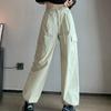 Women Casual Joggers Sports Pants Vintage Solid Low Waist Drawstring Baggy Trousers Y2K Wide Leg Sweatpants Streetwear Cargo Pants
