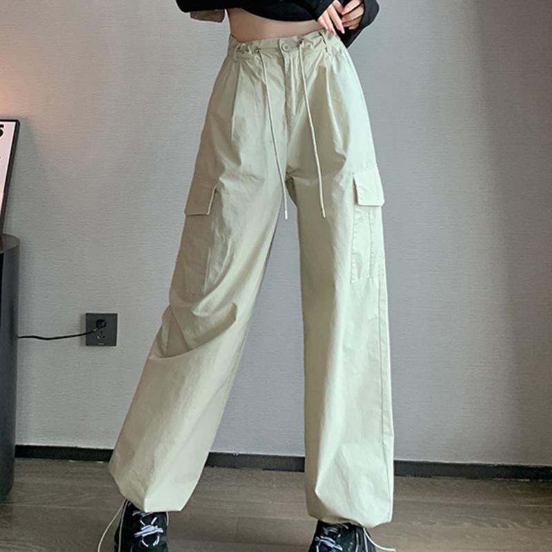 Women Casual Joggers Sports Pants Vintage Solid Low Waist Drawstring Baggy Trousers Y2K Wide Leg Sweatpants Streetwear Cargo Pants
