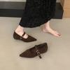 French Pointed Temperament Shallow Mouth Inner Height Increase Single Shoes Women's 2025 New Evening Wind One-word Buckle Commuter Mary Jane Shoes