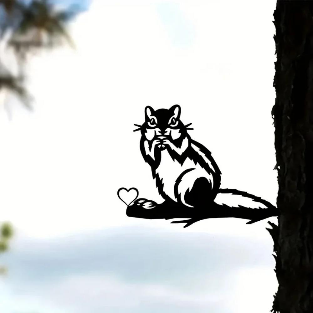 1pc Black Metal Squirrel Outdoor Yard Decor - Silhouette Animal for Garden, Tree Branch