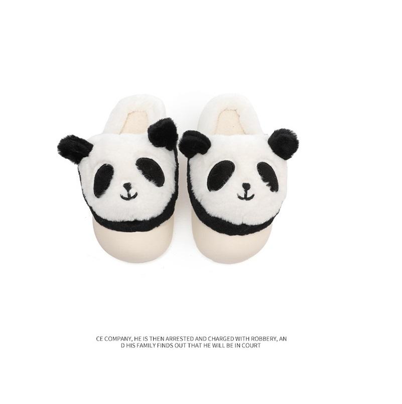 Cute Thick Sole Panda Slippers Women Supple Animal Pattern Shoes Ladies Fuzzy Winter Keep Warm Slides Bedroom Shoes Size 36-45