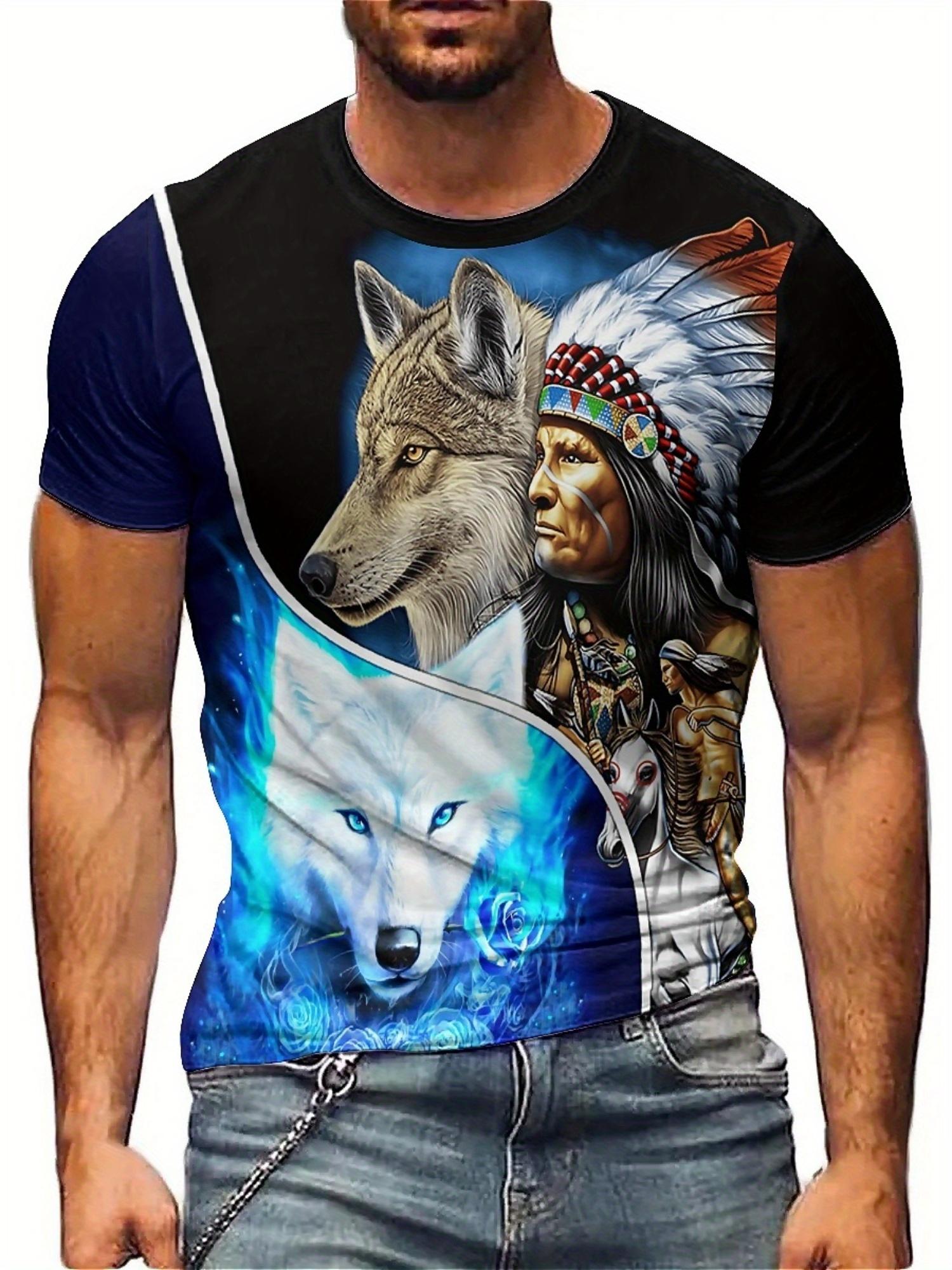 Men s Indian Tribal Wolf Short Sleeve Wolf T-Shirt S