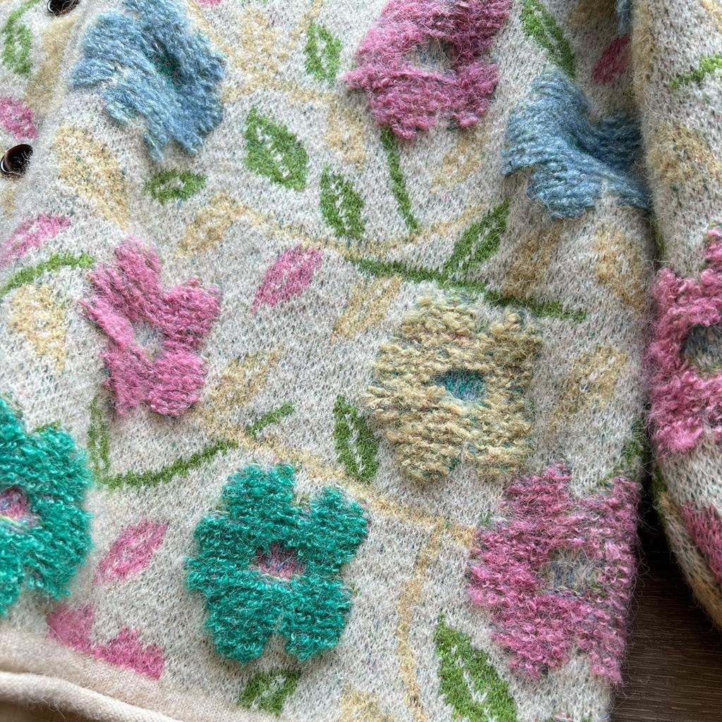 Dimanaf 2025 Květinové svetry Kardigan Podzim Ženy Potisk O-výstřih Svetry Pletení Volný Růžový svetr