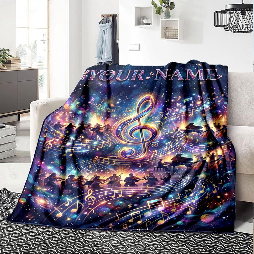 Name Custom Music Print Flannel Blanket High Quality Warm Comfortable Cover for All Seasons Perfect for Gifts Home Decor