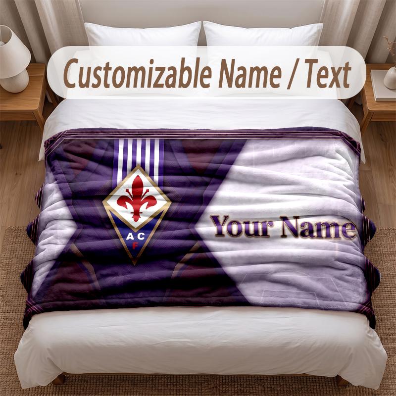 Fiorentina FC Printed Flannel Blanket Custom Name Text Soft Warm Throw For Bedroom Holiday Gift