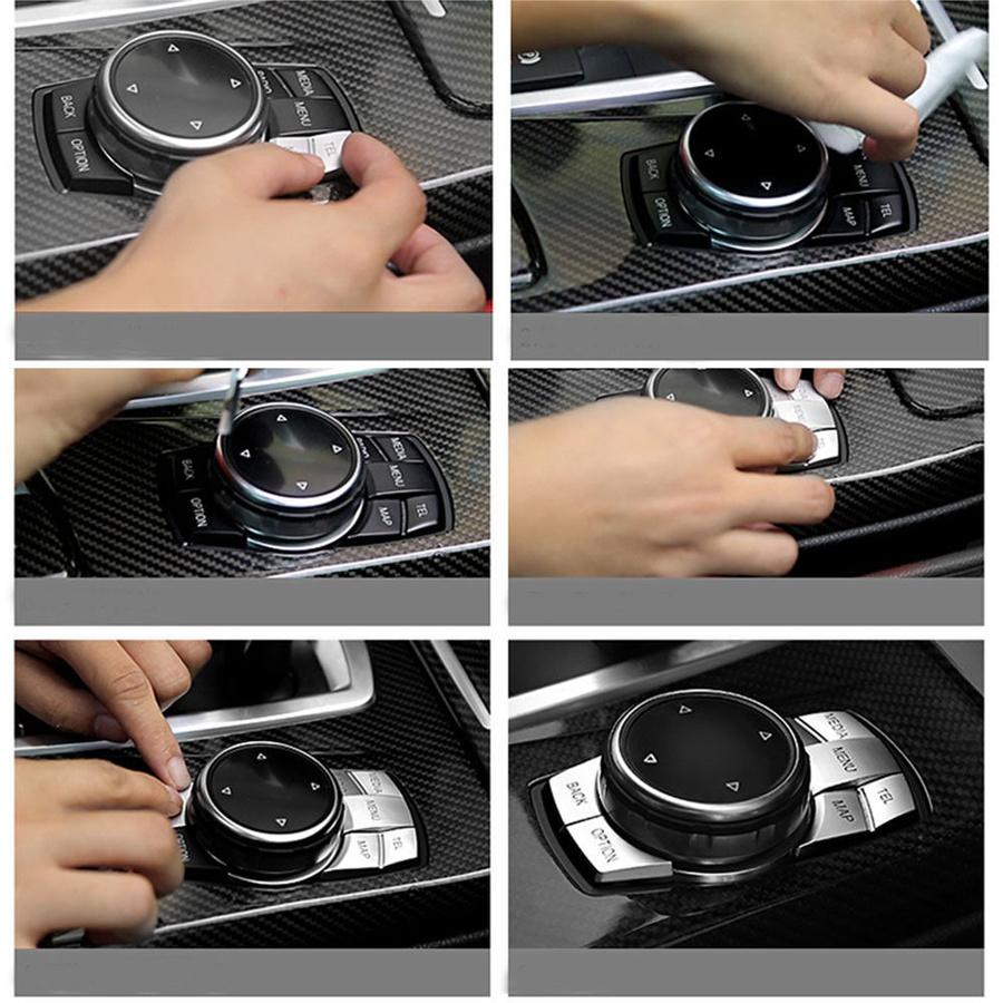 Cromato Multi-Media 7 Pulsanti Copertura Decorativa Finitura Per BMW Serie 3 4 5 6 X5 X6 iDRIVE