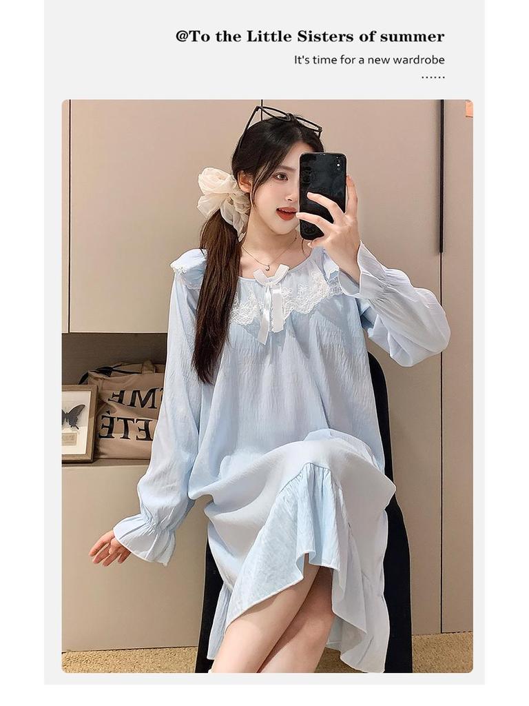 Cloud Cotton Sleep Dress: Long Sleeve Pink Pajamas for Girls - Spring/Autumn 2025