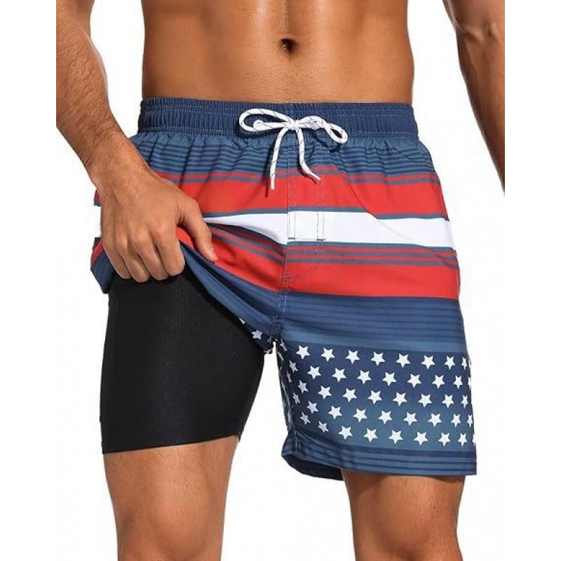 Mens Quick-Dry Board Shorts Swim Trunks With Print Design Beach Surfing Swimming Outdoor Activities
