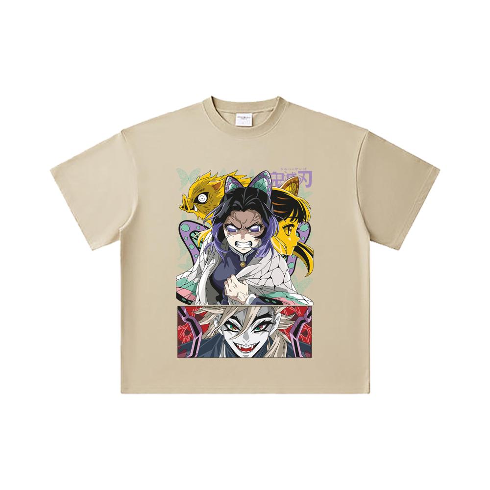 260 GSM Double Yarn 32 Count 100% Cotton Demon Slayer V119 Shinobu Print Unisex Heavy Cotton T Shirt