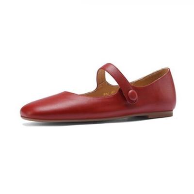 Scarpe basse da donna Scarpe Mary Jane primaverili in vera pelle da donna Scarpe da balletto letterarie rosse da donna