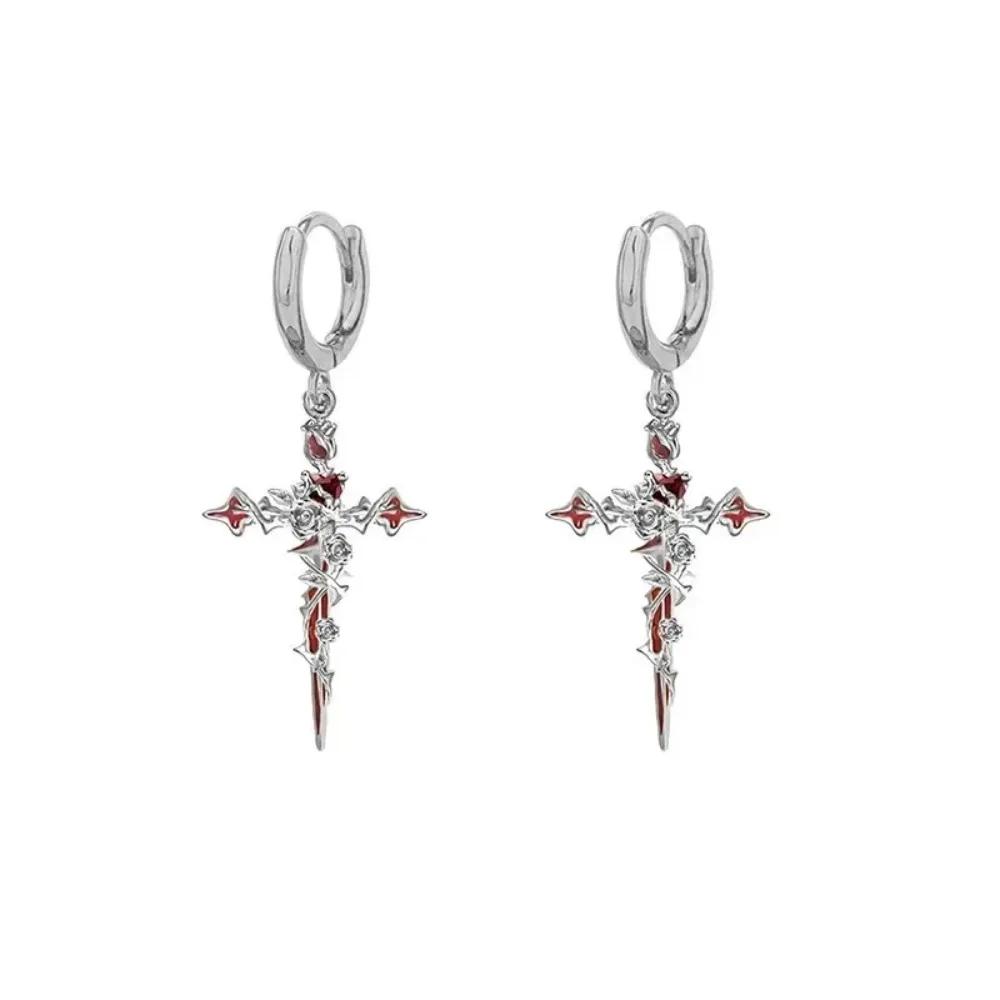 1pcs Retro Dark Star Moon Star Diamond Piercing Earrings Black and White Women's Niche Design Personalized Fashion Decoration