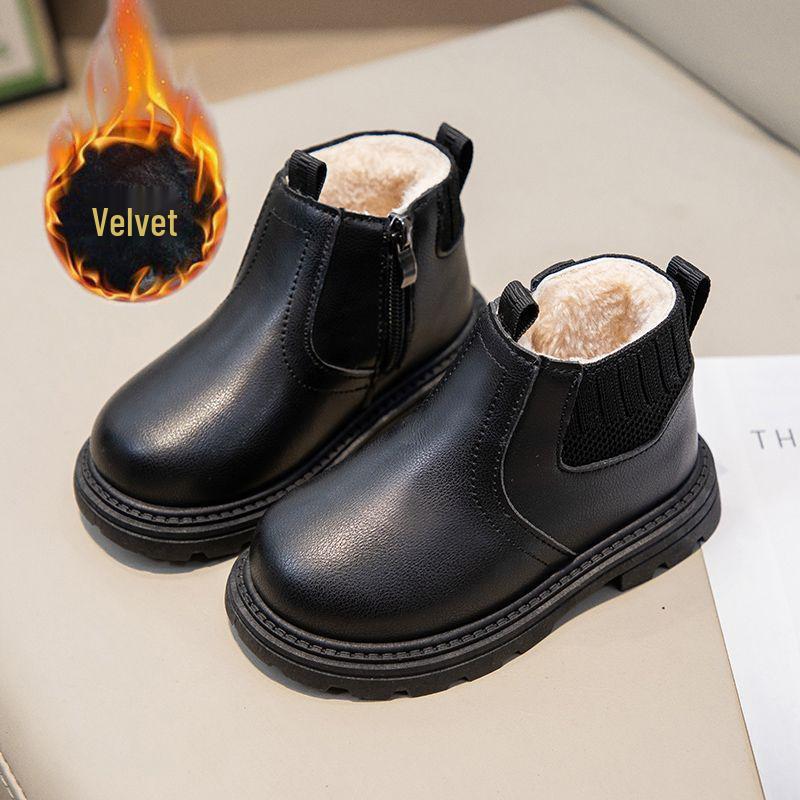 Children's Waterproof Martin Boots with Fleece Lining - Soft-Soled, Non-Slip, British Style Winter Boots