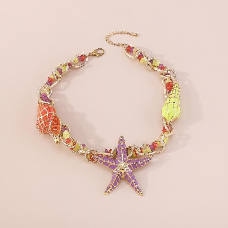 Starfish Conch Exaggerated Beaded Necklace Starfish Choker Girl Trend Jewelry