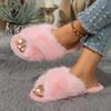 2024 New Winter High Quality Women's Shoes Fashionable Solid Color Open Toe Low Heel Home Suede Comfortable Women's Slippers