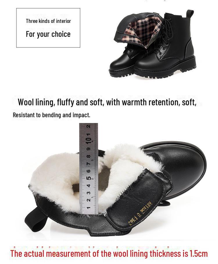 Botas Martin de Cuero Genuino para Mujer - Otoño/Invierno 2024, Tacón Bajo, Acolchado de Terciopelo, Suela Plana, Forrado de Algodón