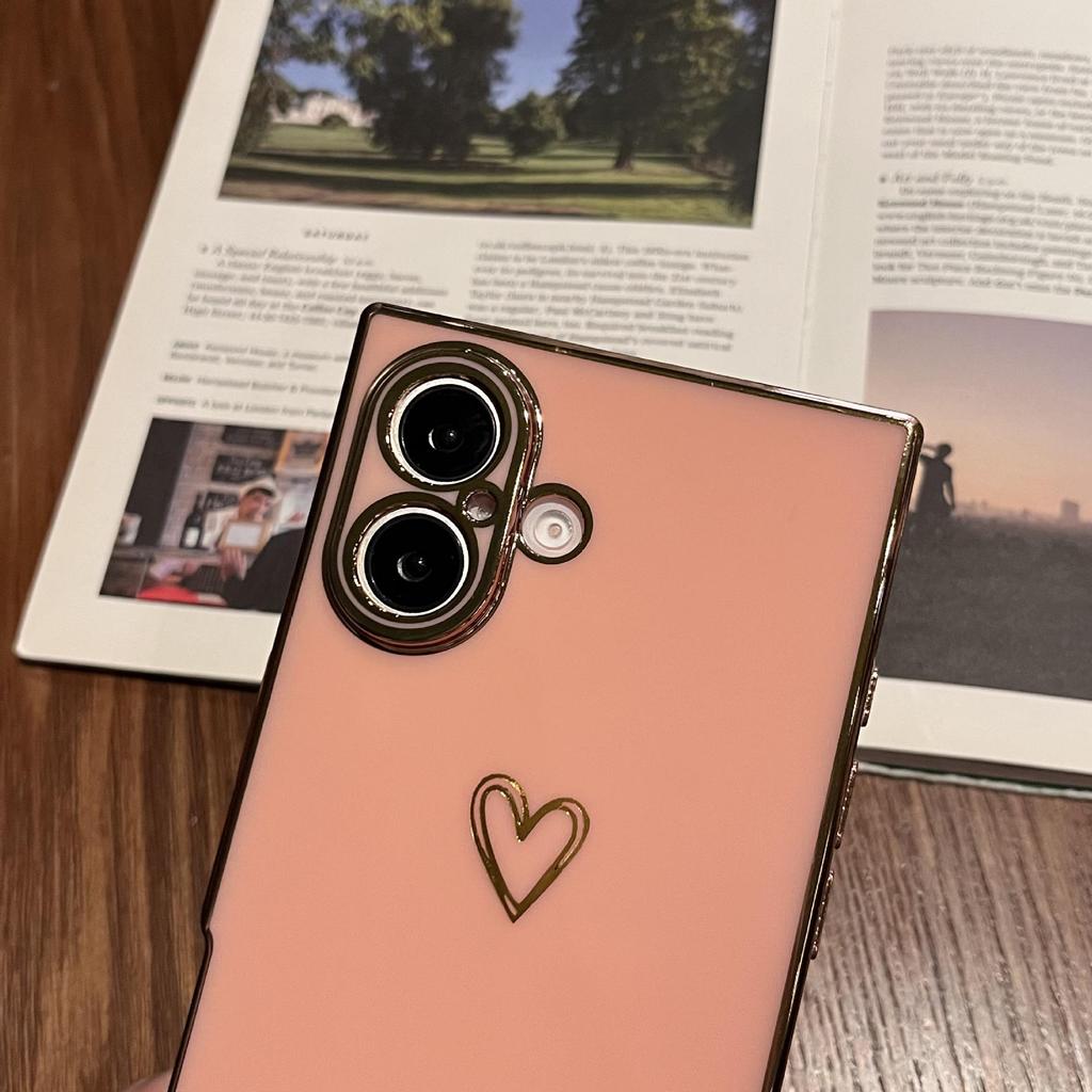 Universal Electroplated Heart Phone Case for iPhone 13/14/15/16 Pro Max - Anti-fall, Soft Shell.