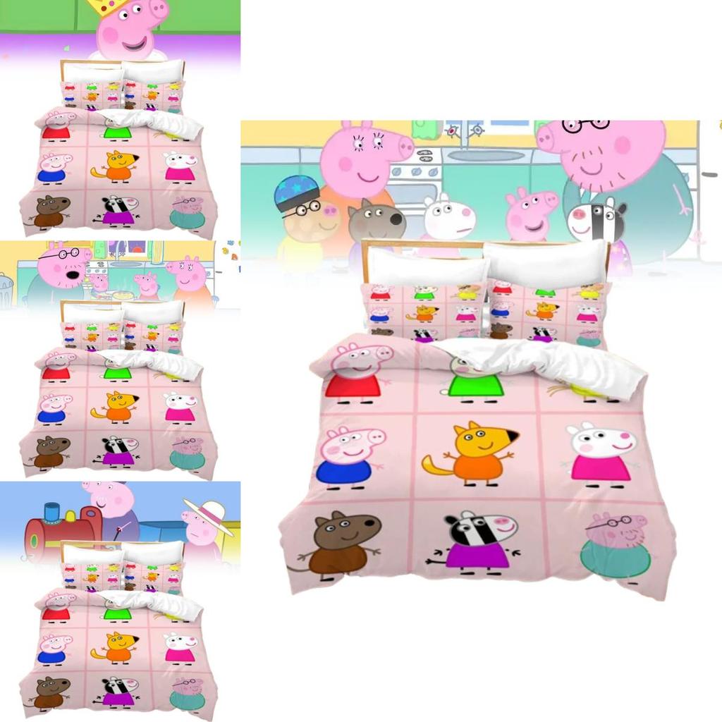 Peppa Pig 3D Digitaldruck Bettbezug Kissenbezug Set für Kinder Schlafzimmerdeko