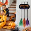 Halloween Broom Parking Sign with 3 Wooden Witch Brooms Solid Wood Hanging Decoration Halloween Decor Broom Parking Sign for Front Porch Wall