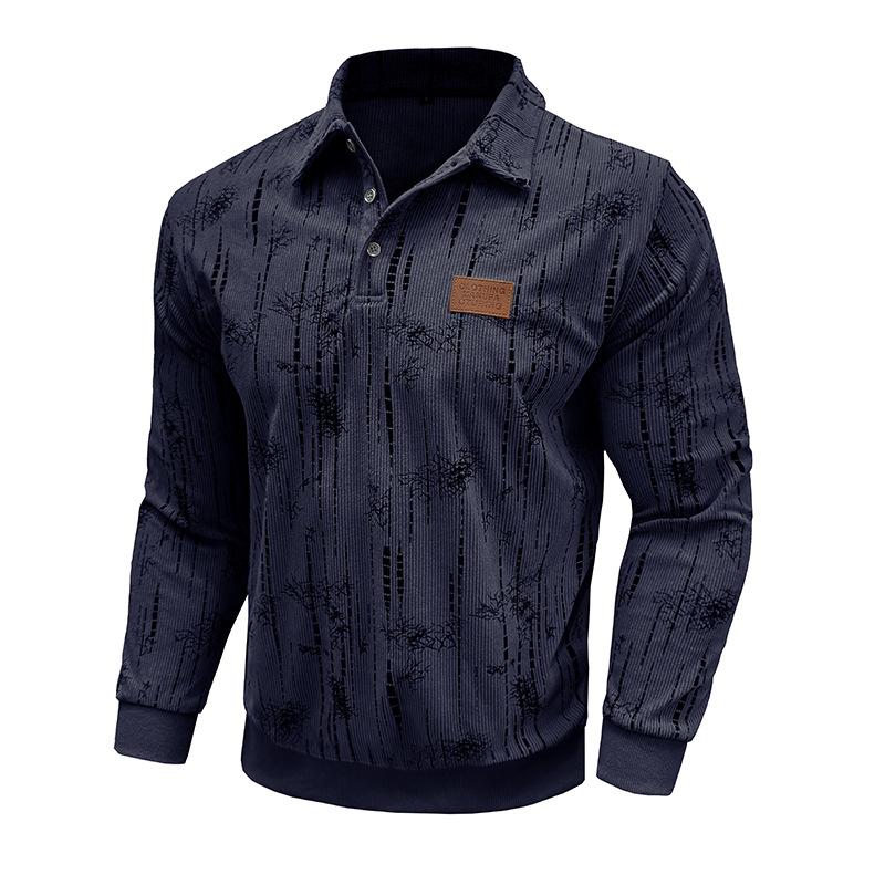 Men S Long Sleeve Turn Down Collar Jacquard Polo Style Casual Loose Pullover Sweatshirt