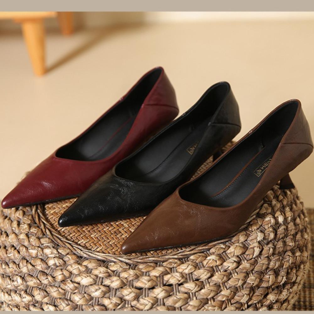 Tacchi da Donna 2026 Nuovi Pelle Morbida Punta Morbida Suola Morbida Scarpe in Pelle Retrò Tacchi da Donna Scarpe Singole Tacchi Alti da Donna