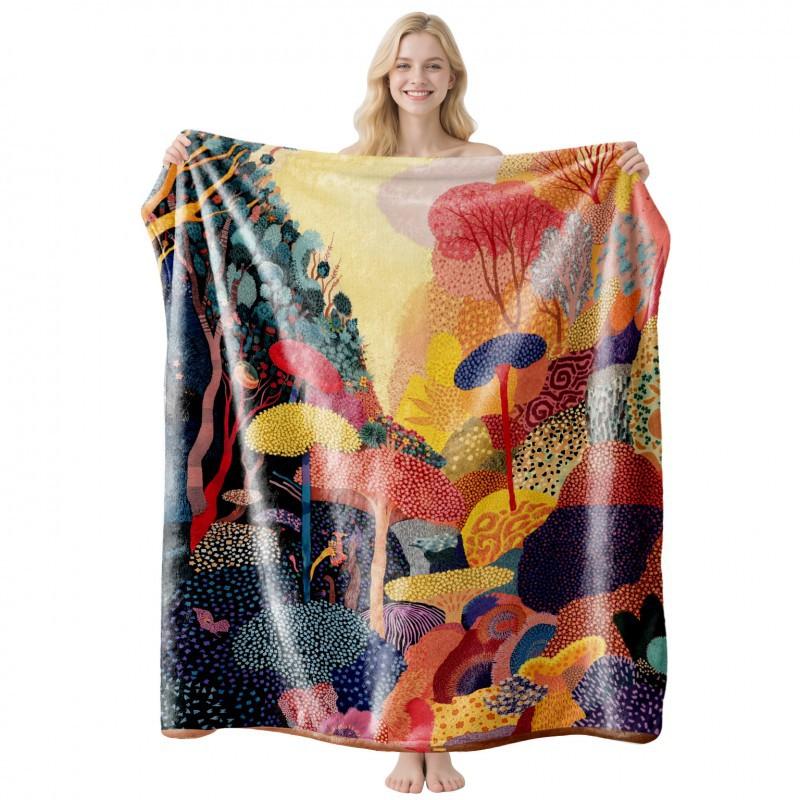 Soft Fleece Blanket With Starry Sky Print Camping Sofa Napping Air Conditioning Use Customizable Design