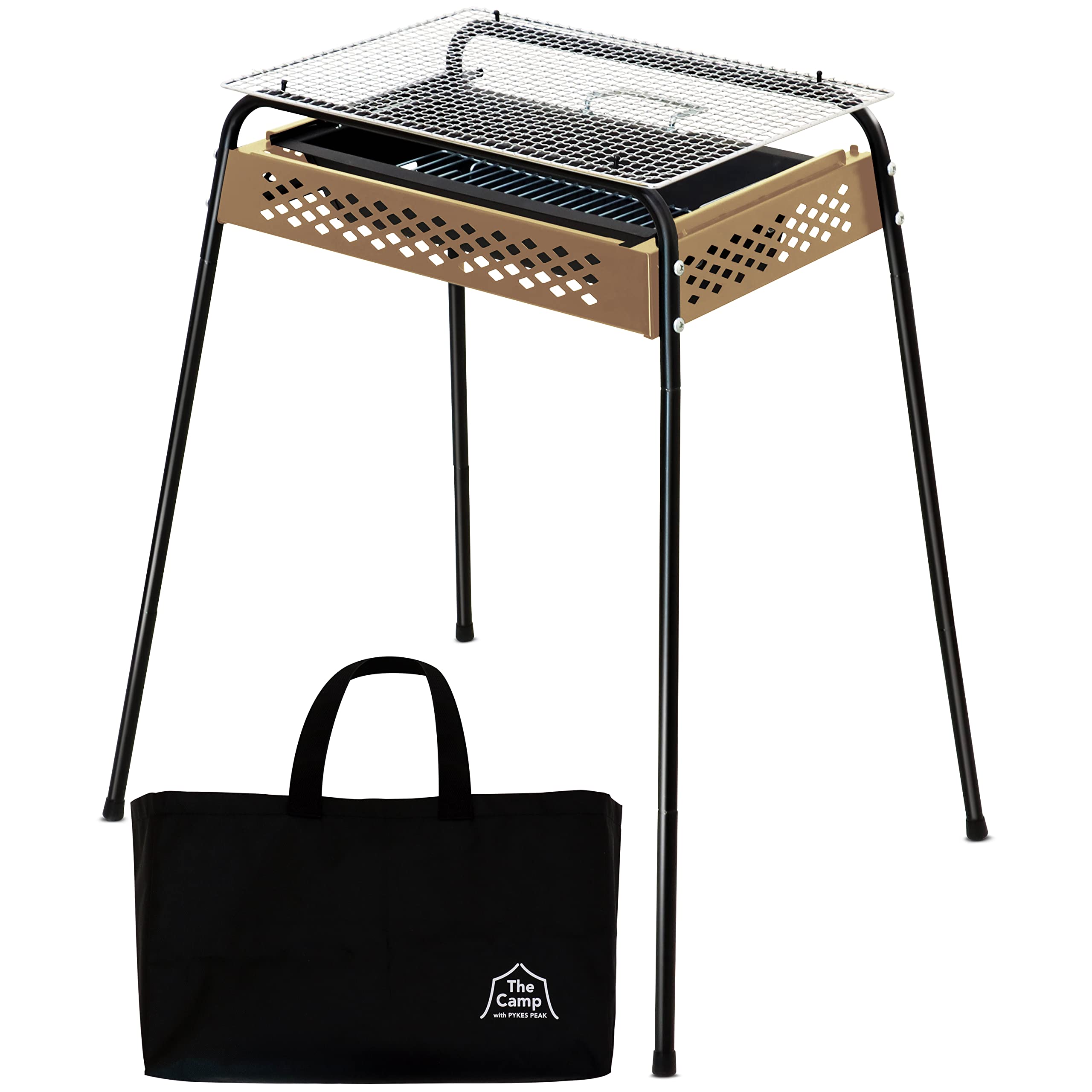 

PYKES PEAK BBQ for 4 Levels of Height SMART GRILL Stove, Large, 1-4 People, Compact, Outdoor, Camping, Adjustment, EX-S [KHAKI]