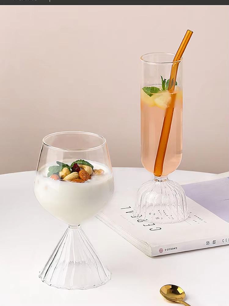 Colorful Vertical Grain Modern Bouquet Waist Glass Vase - Ice Cream Bowl Water Cup Champagne Cocktail Test Tube Wine Glasses