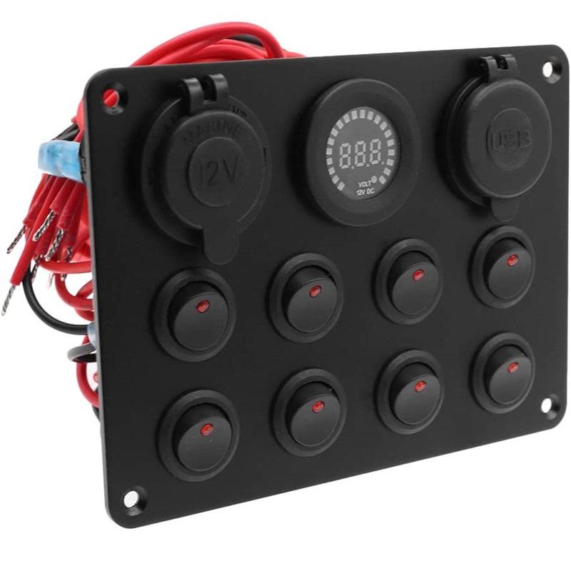 8 Gang Rocker Switch Panel 12V with 4.2A USB Socket Voltmeter Overload Protection ON/Off for Car Boat Marine RV Truck Battery Switches5