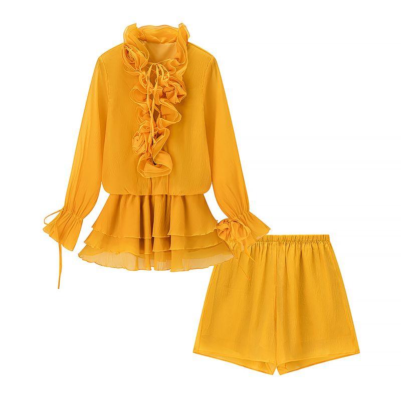 Fall New Women's Clothing French Romantic Style Stand Collar Lantern Long Sleeves Flower Decoration Short Dress Suit