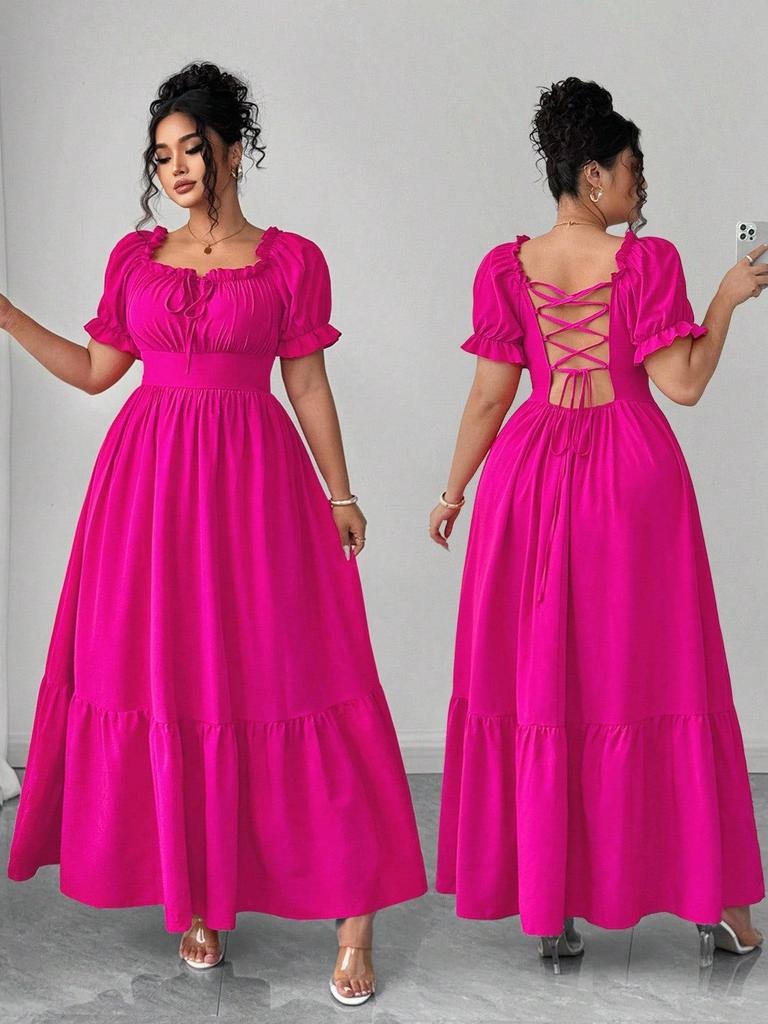 2026 Summer Plus Size Women's Sexy Backless V-Neck Short-Sleeve Dress