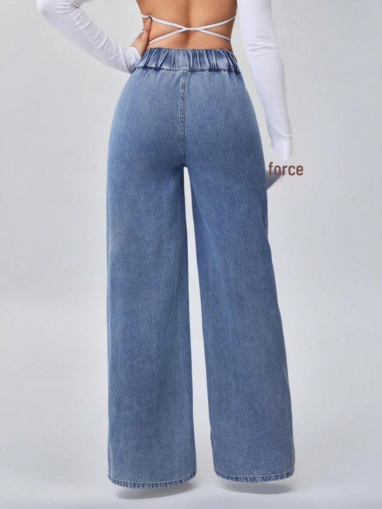 Heißer Artikel! Damen High Waist Lässige Lockere Weite Bein Jeans - Blau