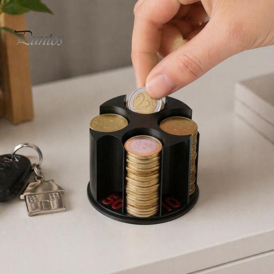 Cylindrical Coin Dispenser 3D Printed Universal Holder, Large Capacity Holder for Car, Portable Car Individual Slot Keeper Change Rotating Organizer,