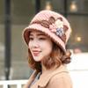 Plush Knitted Bucket Hat Warm Floral Crochet Hat Fashionable Yarn Cloche Hat  Winter