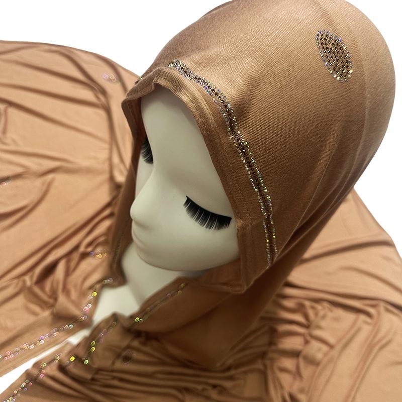 Luxury Czech Diamonds Mercerized Cotton Jersey Scarf Muslim Woman Premium Shiny Shawl Hijabs Arab Female Stretchy Turbans Wrap