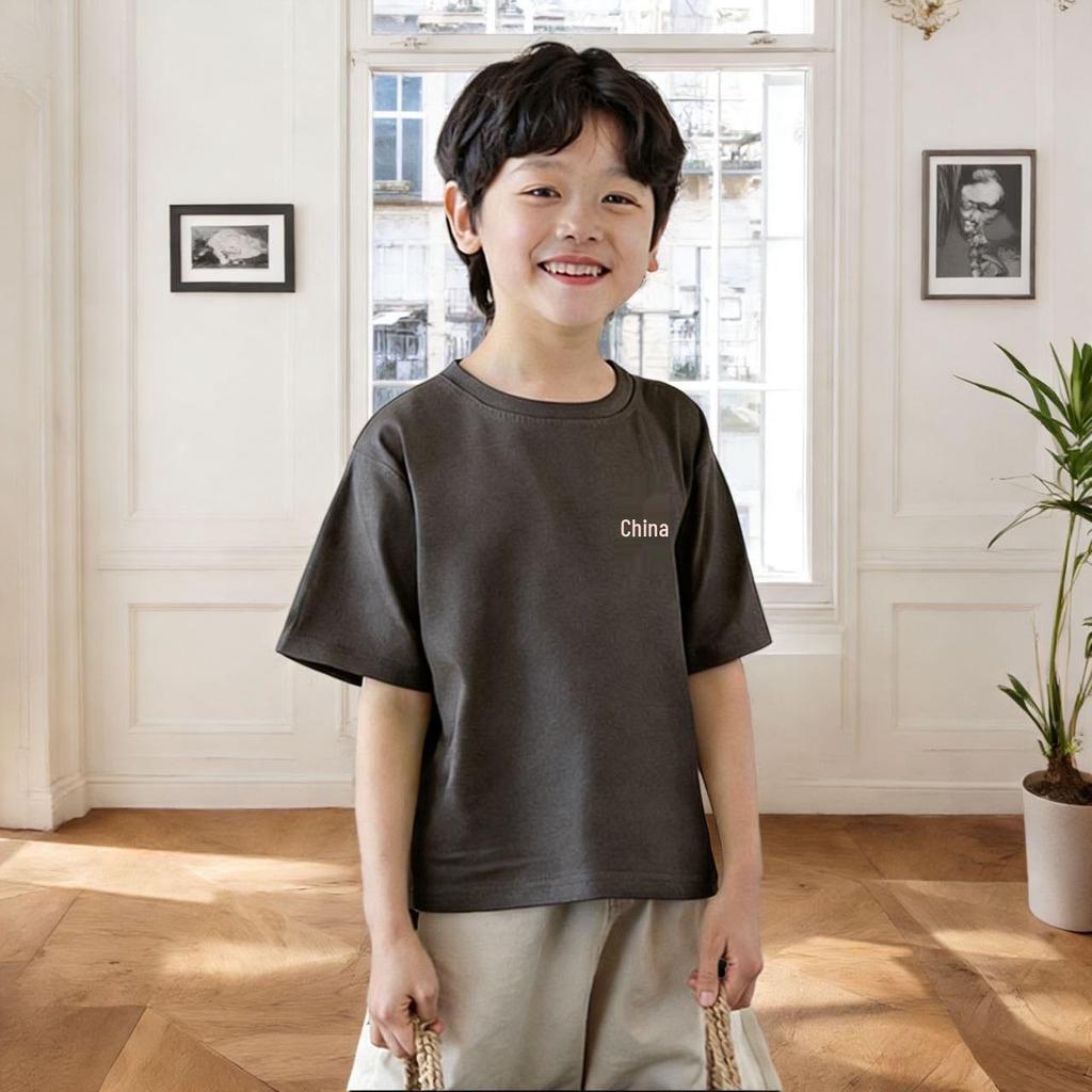 220g Kinder Cartoon Reines Baumwoll Kurzarm T-Shirt, Jungen & Mädchen Lässiges Trendiges Marken T-Shirt