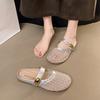 Round head fishing net hole shoes women's new one-pedal with skirt single shoes women's fashion flat slippers