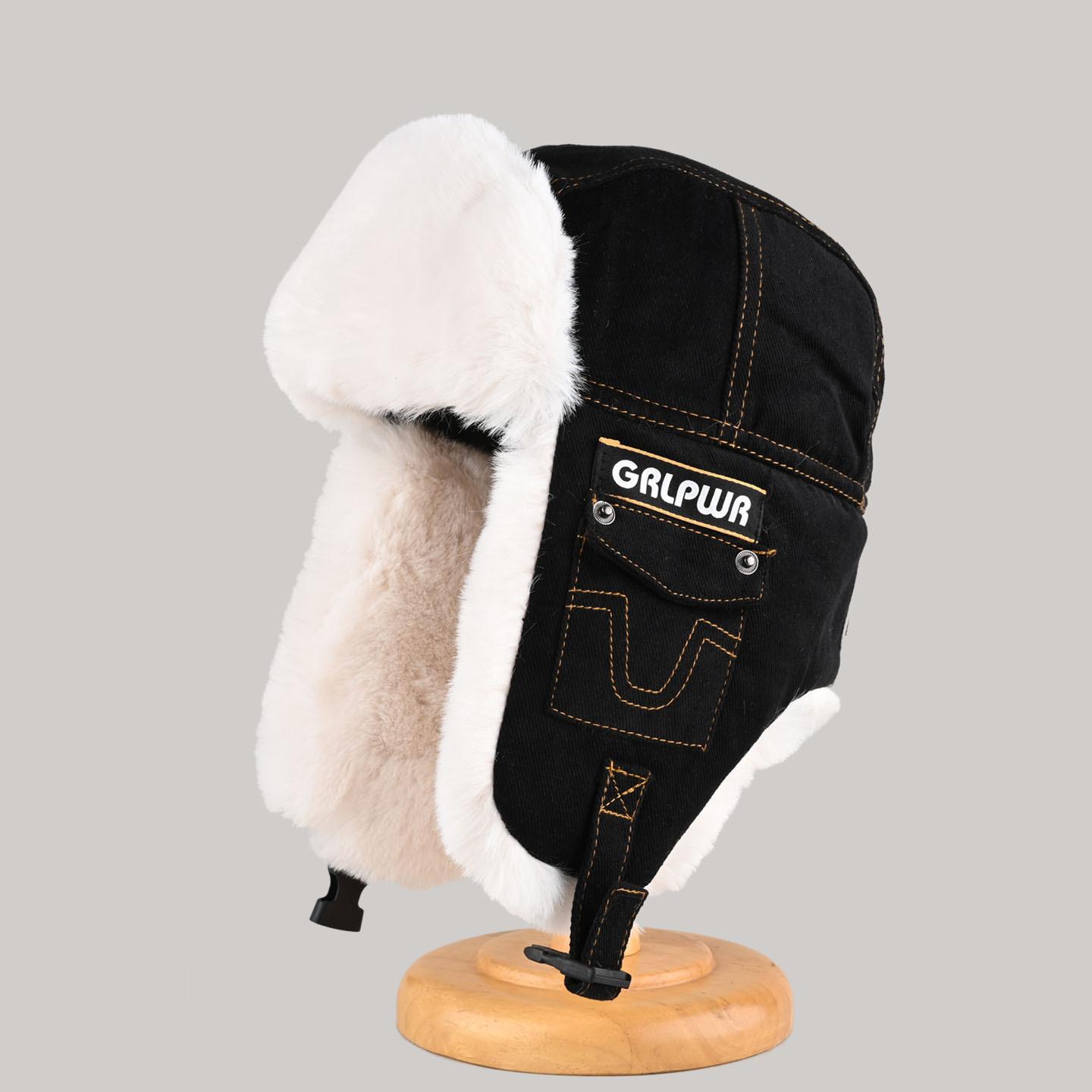 

Cotton hats men s and women s winter thickened thermal ear caps cycling electric vehicles cold-proof skiing flying caps One Size (55-59cm) чёрный