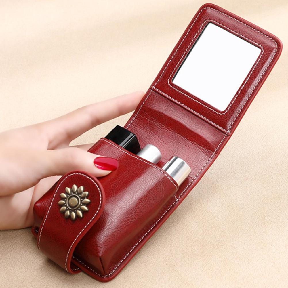 Lipstick Cosmetic Bag with Mirror Women Travel Makeup Pattern Pouch Pu Storage Mini Bag Makeup L2M7