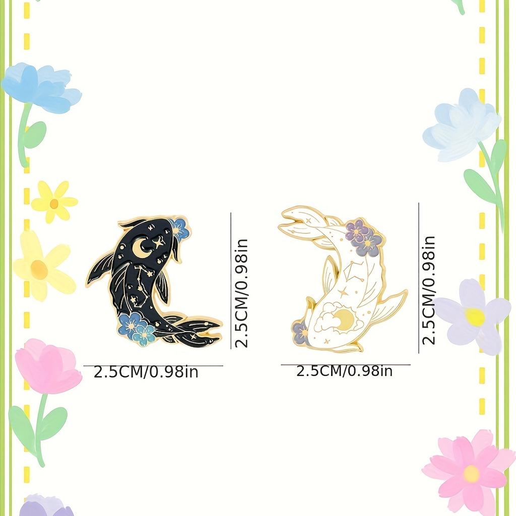 Couple's Personalized Lucky Carp and Koi Fish Brooch Accessories, Black and White Fish Best Friend Couple Set, Badge Jewelry for Women