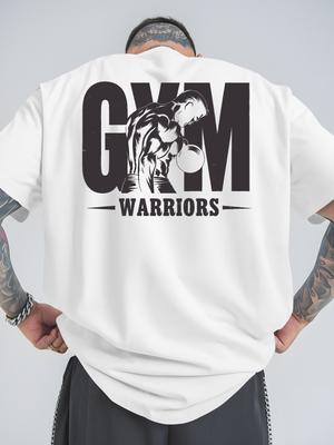 Gym Warrior Mens Cotton TShirt Summer Short Sleeve Streetwear Athletic Fit White - Men's Summer Cotton Graphic Tee