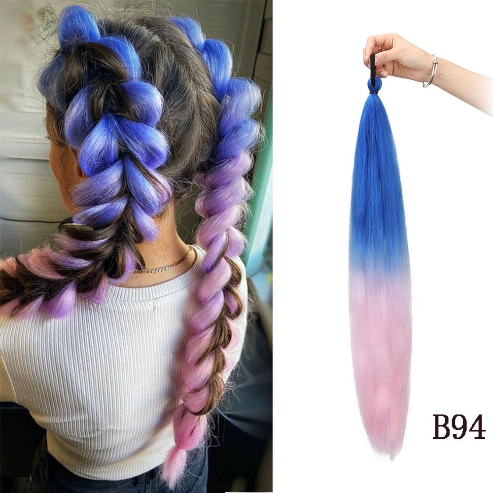 Estensione per Coda di Cavallo Intrecciata con Elastico Avvolgente Capelli Sintetici Coda di Cavallo Blu Degradé 26 Pollici