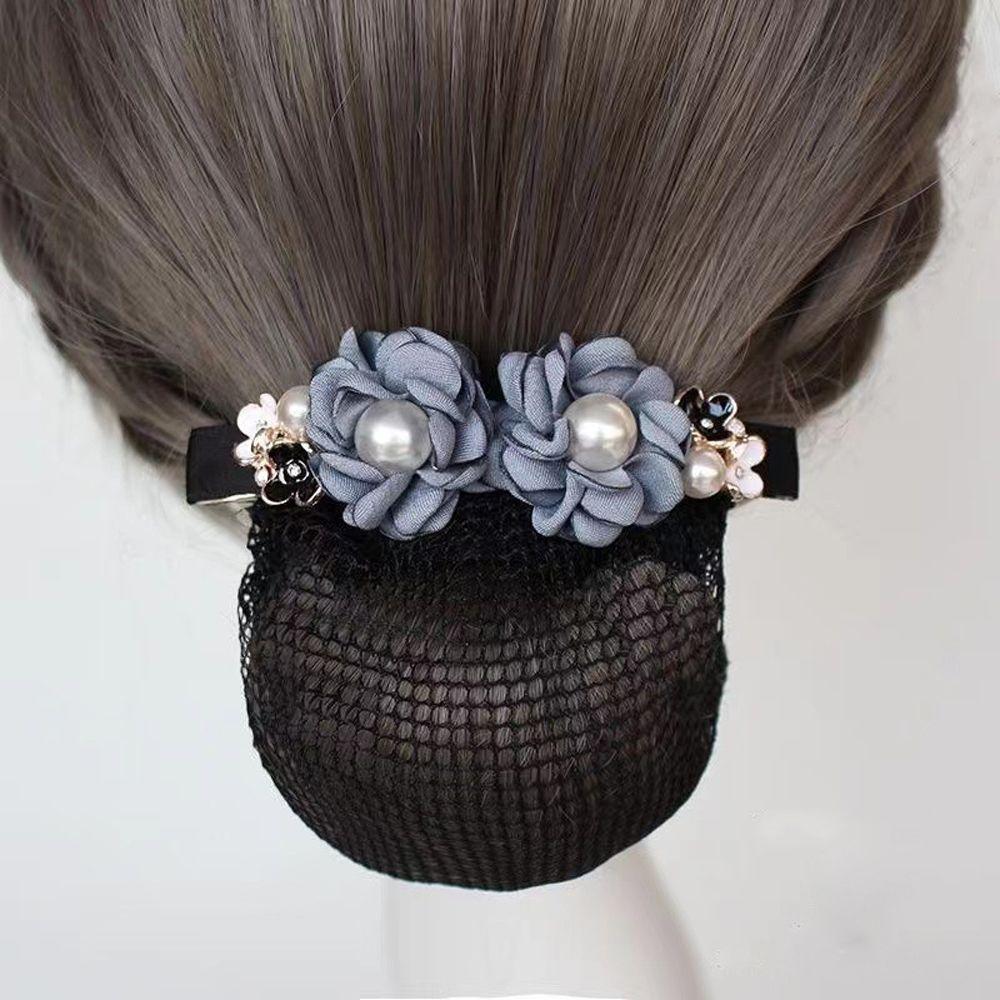 Pearl for Stewardess Nurse Flower Hairnet Women Spring Clip Mesh Snood Korean Style Headwear