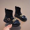 Korean Version of the New Children's Boots British Style Knitted Socks Boots Fashion Chain Foreign Style Princess Leather Boots