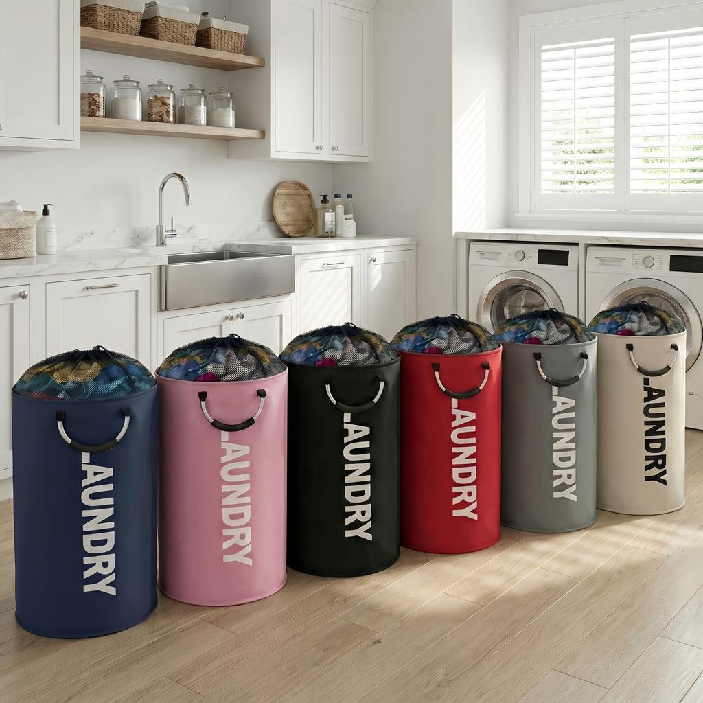 2-Pack Oxford Fabric Foldable Laundry Baskets, 25.1gal/30.38gal Clothes Storage Bins with Drawstring Closure and Ring Handles