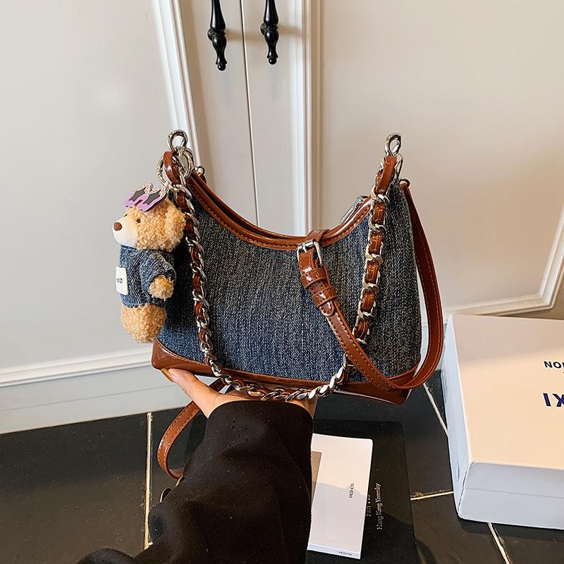 Nischen-Design Retro Denim Achsel-Bucket-Bag Damen neue Kontrastfarben Schulter Messenger Bag Tide