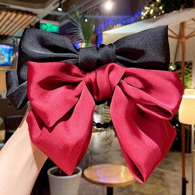 Korean Red Satin Bow Hairpin for Girls - Duckbill Clip Hair Accessory