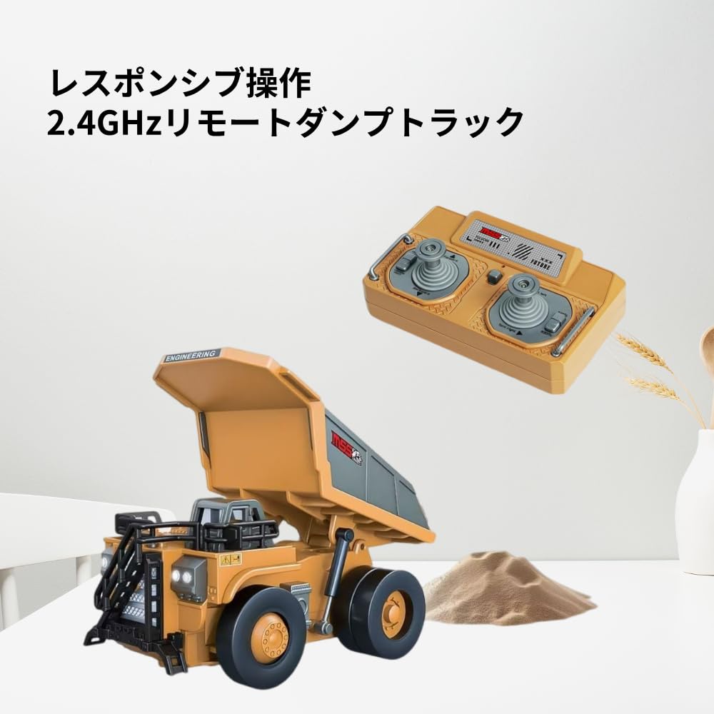 1/64 Scale Mini RC Forklift, 2.4G 10KM/h Fully Proportional Mini RC Transport Vehicle with Controller, Cargo Hook, Forks, and Pallet (Dump Truck)