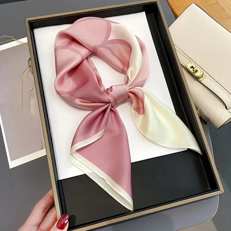 Luxury Brand Women Leopard Print Square Hijab Scarf Soft Satin Silk-like Small Neck Scarf Stylish Casual Headscarf